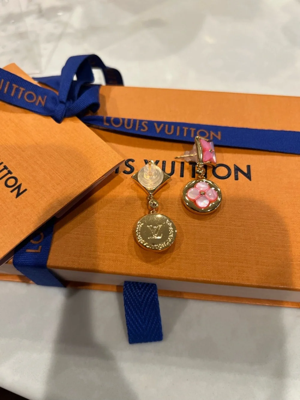 Louis Vuitton Gold Coin Drop Earrings with LV Medallions and Crystal Accent - Picture 3 of 3